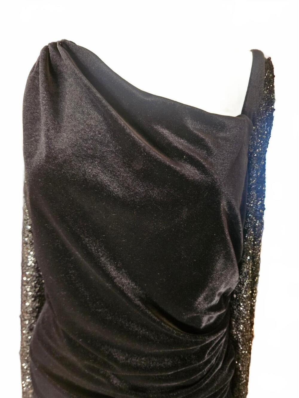 Adrianna Papell Black Velvet Evening Gown with Sequin Sleeves and Slit Sz 14 - Picture 5 of 9